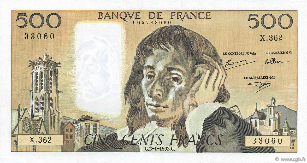 500 Francs PASCAL FRANCE  1992 F.71.49 NEUF