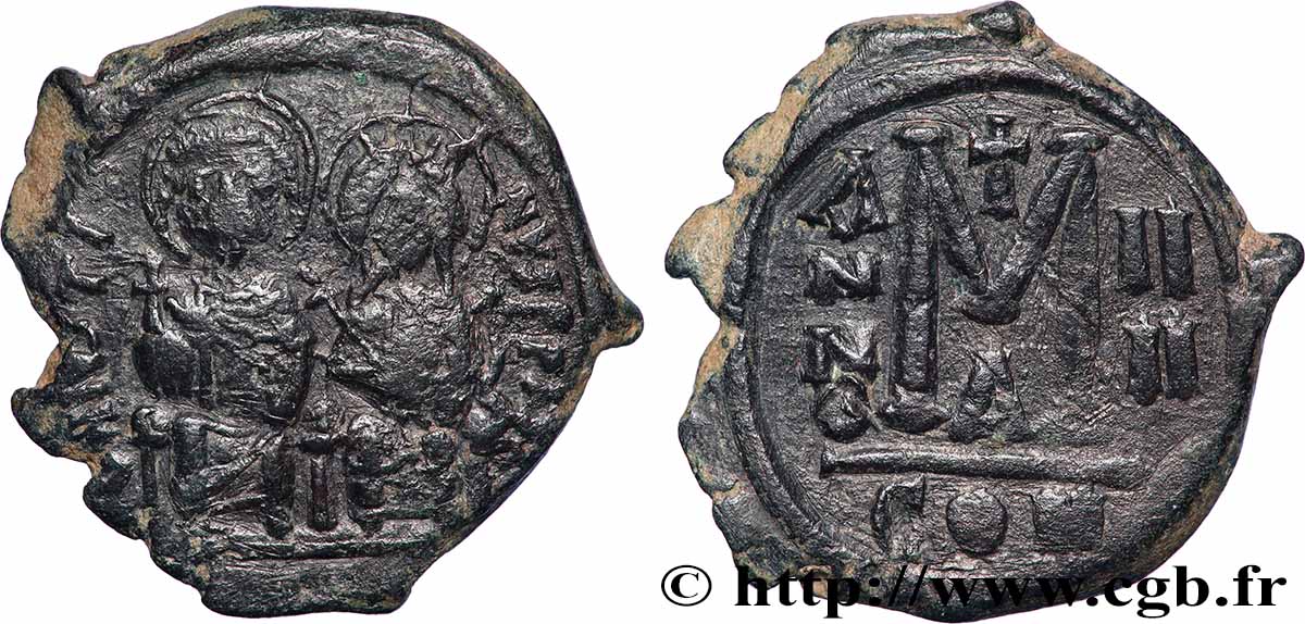 JUSTIN II et SOPHIE Follis TB+