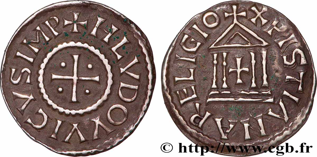 LOUIS THE PIOUS Denier à la légende chrétienne XF