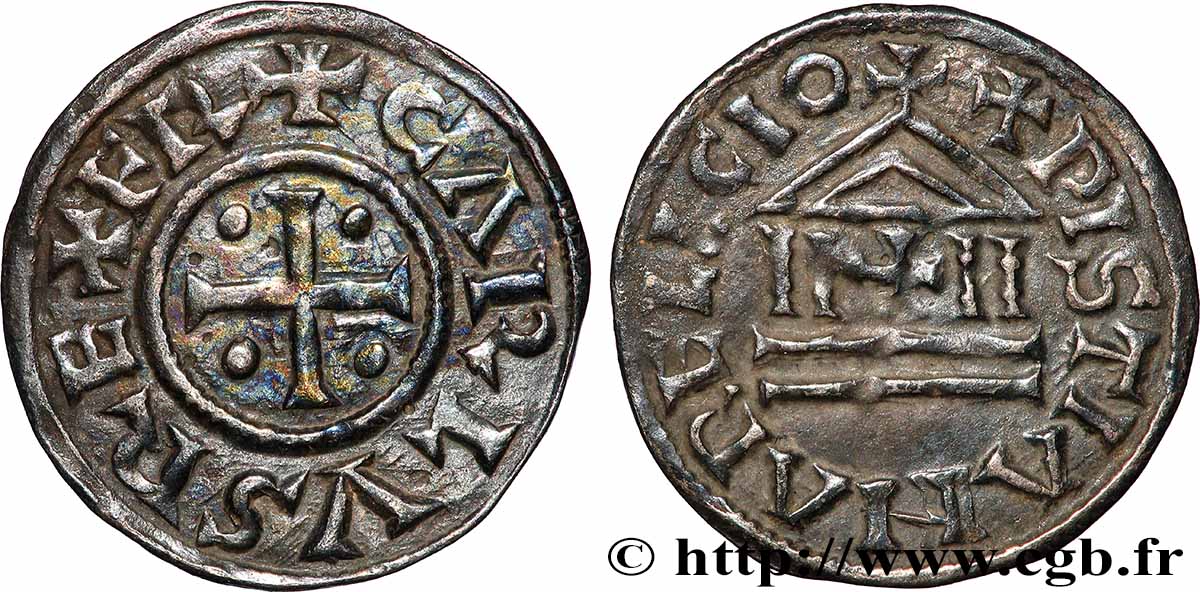 CHARLES THE BALD Denier XF