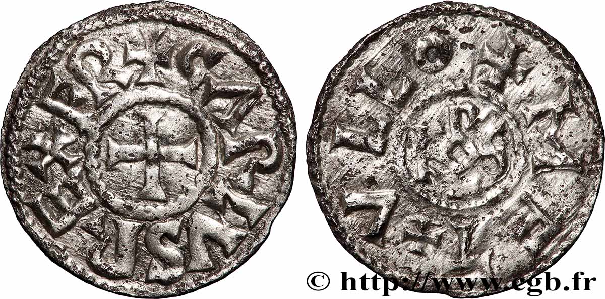 CHARLES THE BALD Denier XF/AU