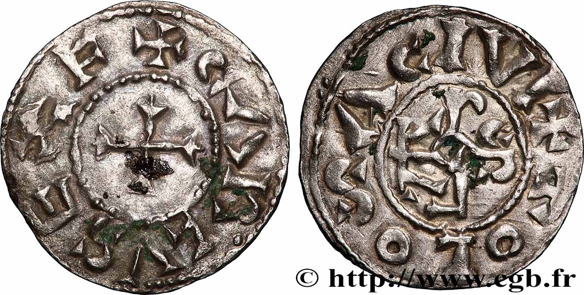 CHARLES THE BALD Denier XF/AU
