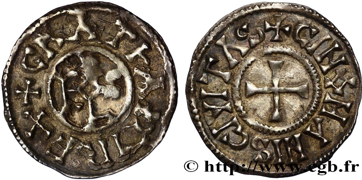 CHARLES THE BALD AND COINAGE IN HIS NAME Denier XF/AU
