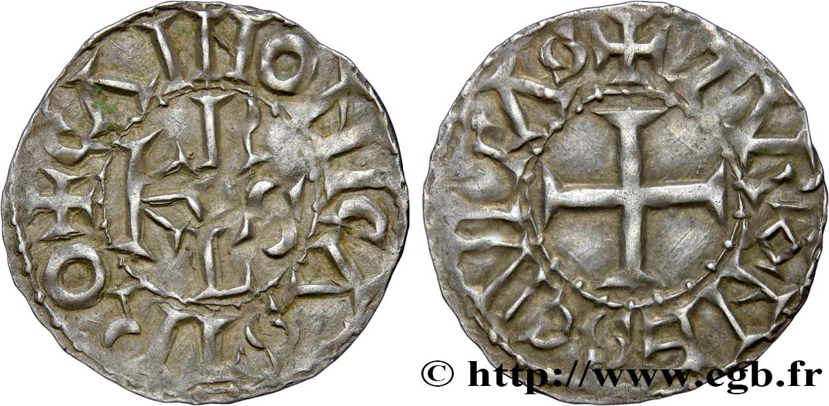 CHARLES THE SIMPLE AND COINAGE AT IS NAME Denier XF/AU
