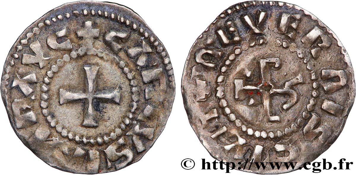 CHARLES THE BALD AND COINAGE AT HIS NAME Denier XF
