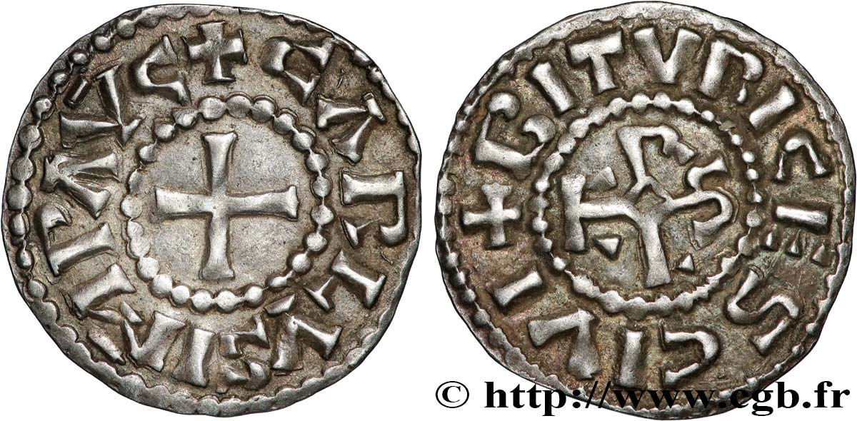 CHARLES THE BALD AND COINAGE AT HIS NAME Denier AU