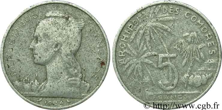 COMORES - Archipel 5 Francs 1964 Paris B 