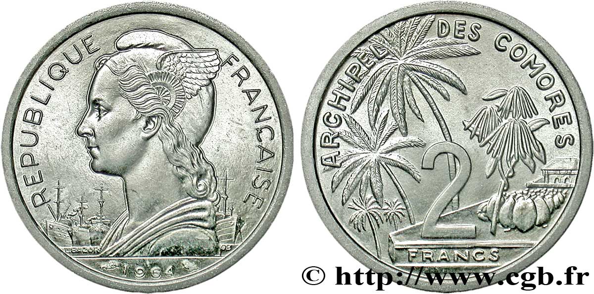 COMOROS  2 Francs 1964 Paris MS 