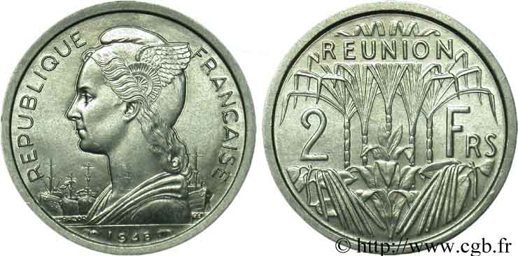 REUNION 2 Francs 1948 Paris MS 