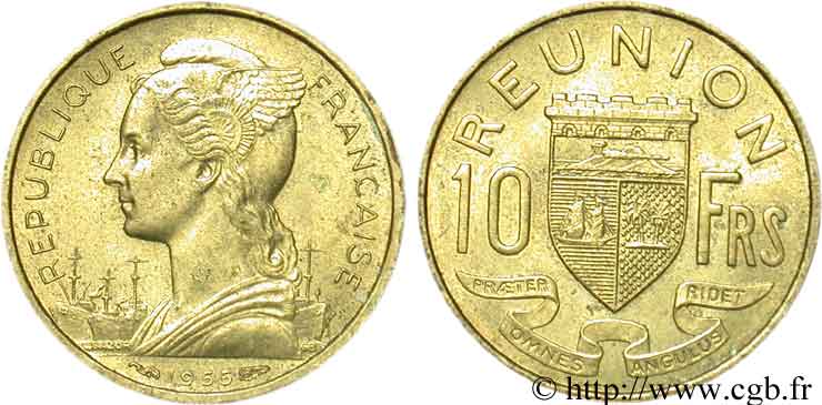ÎLE DE LA RÉUNION 10 Francs 1955 Paris TTB+ 