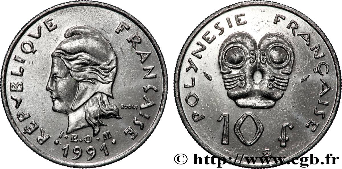 POLYNÉSIE FRANÇAISE 10 Francs I.E.O.M Marianne 1991 Paris SPL