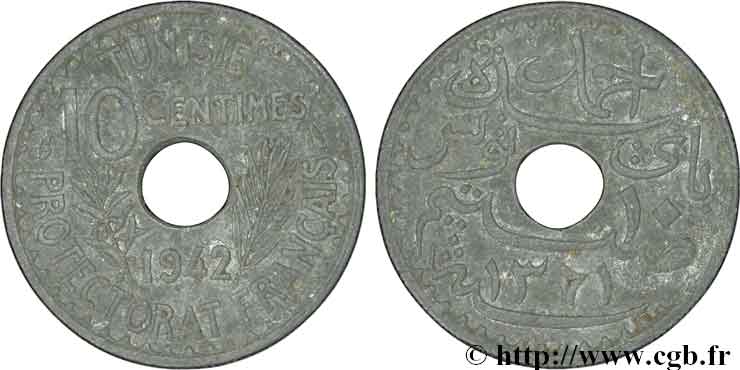 TUNISIA - French protectorate 10 Centimes 1942 Paris AU 