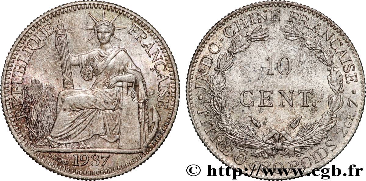 FRENCH INDOCHINA 10 Centièmes 1937 Paris MS