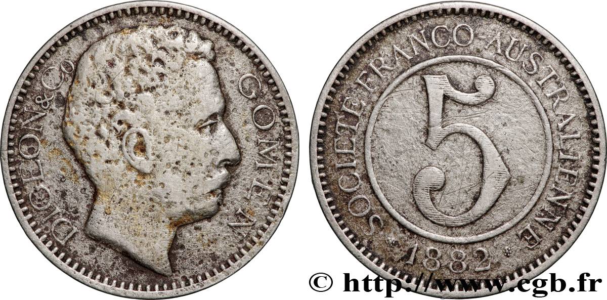 NEW CALEDONIA 5 Francs Digeon & Co - Gomen 1882  VF