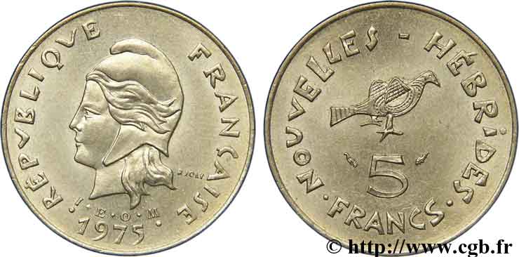 NOUVELLES HÉBRIDES (VANUATU depuis 1980) 5 Francs  1975 Paris SUP 