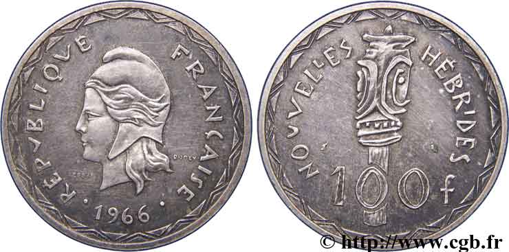 NOUVELLES HÉBRIDES (VANUATU depuis 1980) 100 Francs ESSAI 1966 Paris TTB+ 