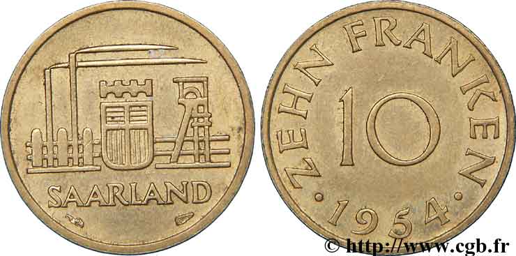 SAARLAND 10 Franken 1954 Paris AU 
