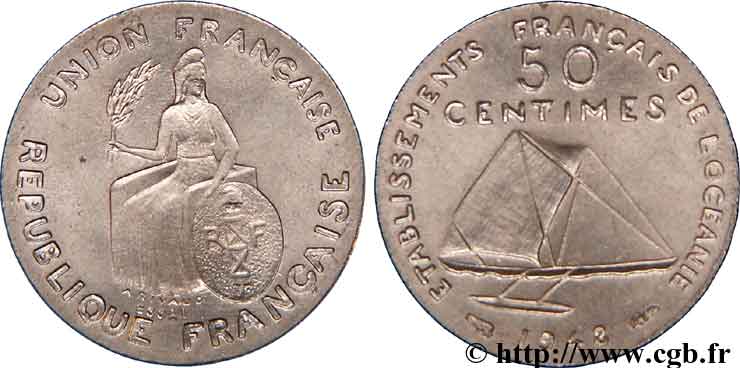 POLYNÉSIE FRANÇAISE - Océanie française 50 centimes ESSAI 1948 Paris SPL 