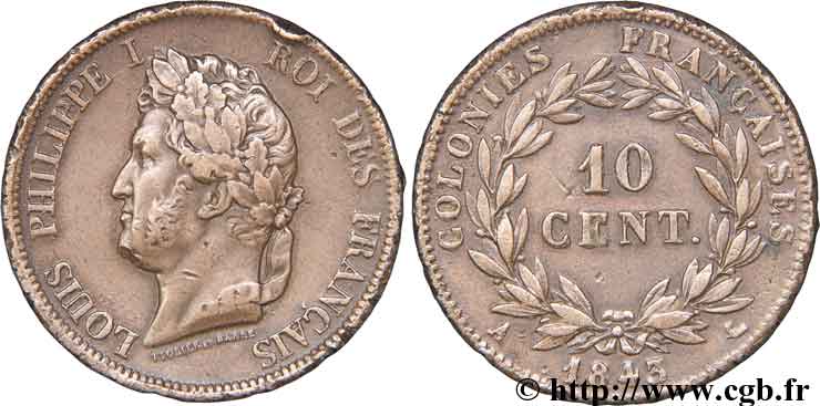 COLONIES FRANÇAISES - Louis-Philippe, pour les Îles Marquises 10 centimes 1843 Paris TTB 