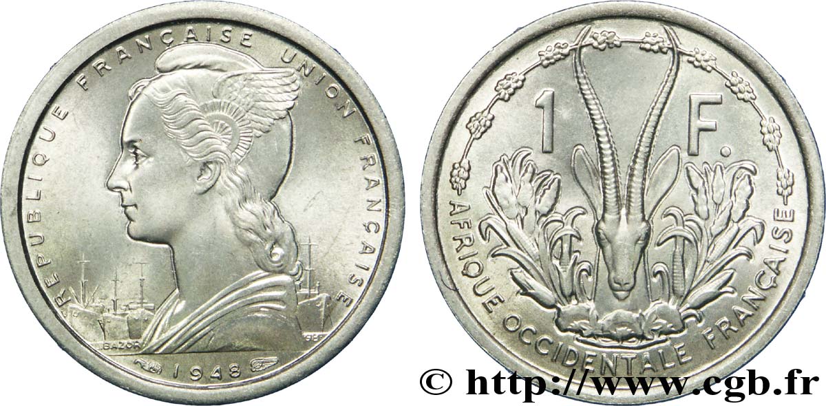 FRANZÖSISCHE WESTAFRIKA - FRANZÖSISCHE UNION 1 Franc 1948 Paris fST 