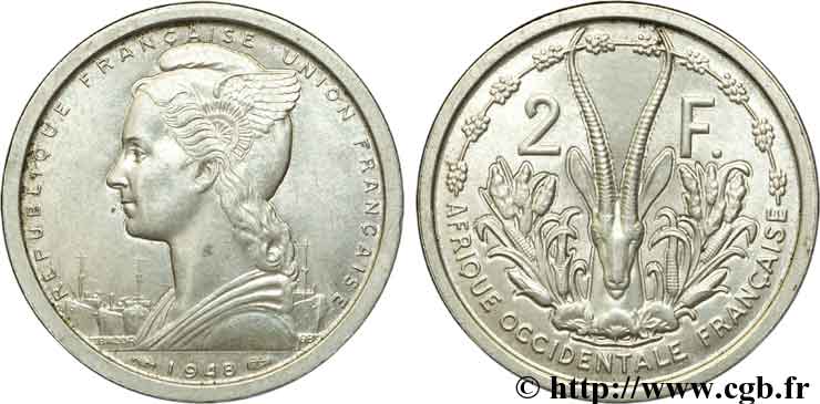FRENCH WEST AFRICA - FRENCH UNION / UNION FRANÇAISE 2 Francs 1948 Paris MS 