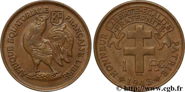 AFRIQUE ÉQUATORIALE FRANÇAISE - FRANCE LIBRE 1 Franc 1943 Prétoria SUP 