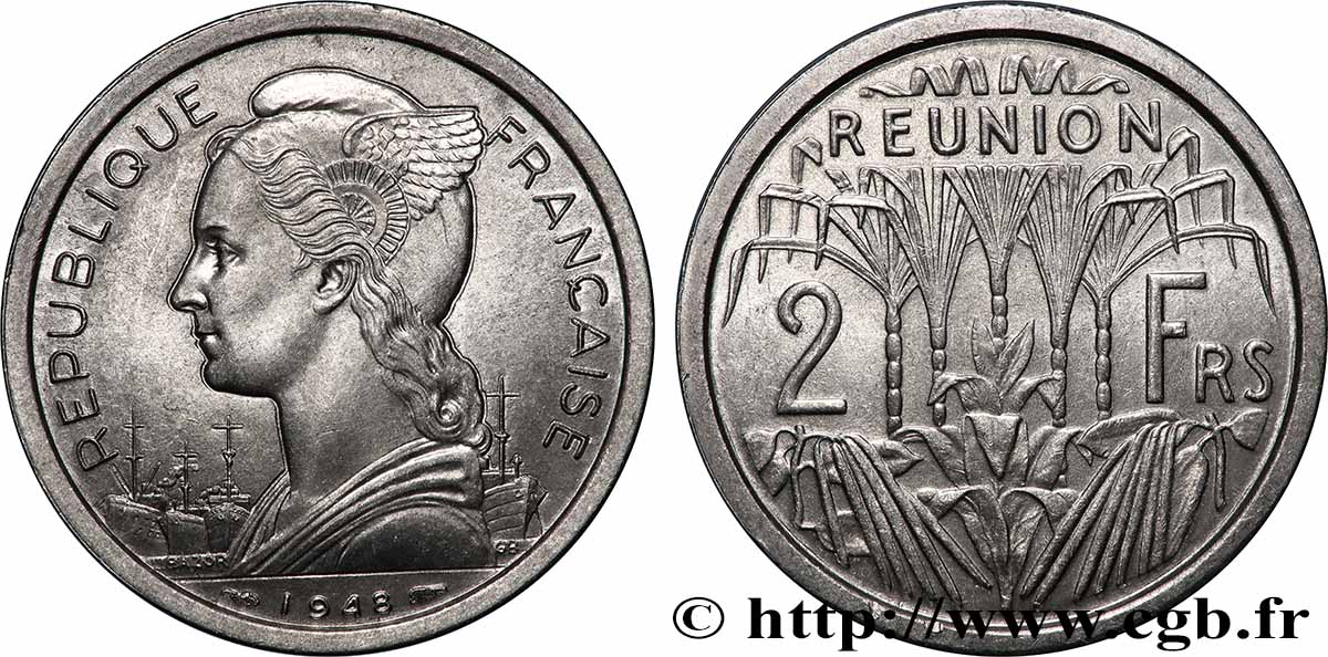 ISLA DE LA REUNIóN 2 Francs 1948 Paris SC