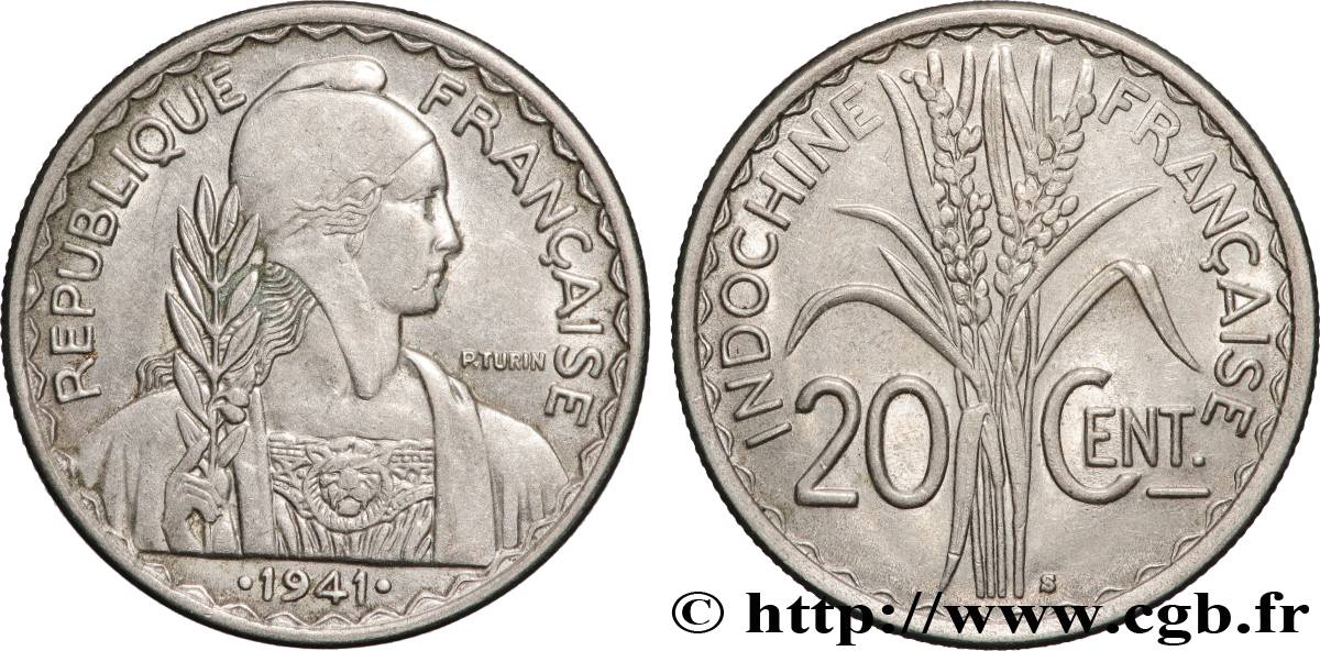 INDOCHINE FRANÇAISE 20 Centièmes 1941 San Francisco SUP