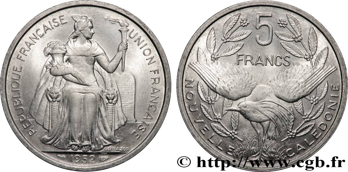 NOUVELLE CALÉDONIE 5 Francs Union Française 1952 Paris SPL