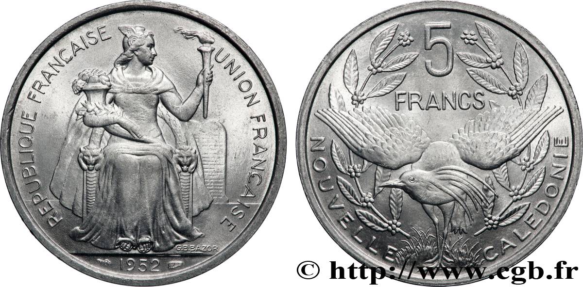 NEW CALEDONIA 5 Francs Union Française 1952 Paris MS