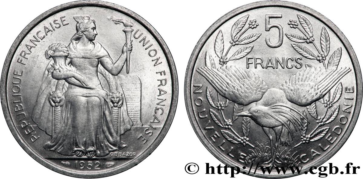 NOUVELLE CALÉDONIE 5 Francs Union Française 1952 Paris SPL