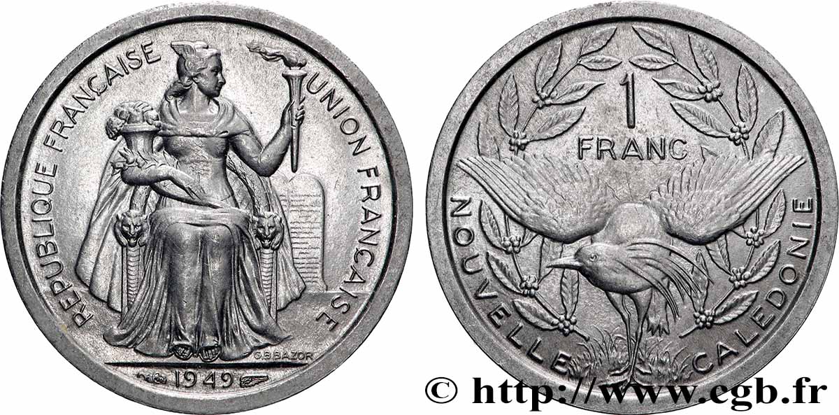 NOUVELLE CALÉDONIE 1 Franc Union Française 1949 Paris SPL