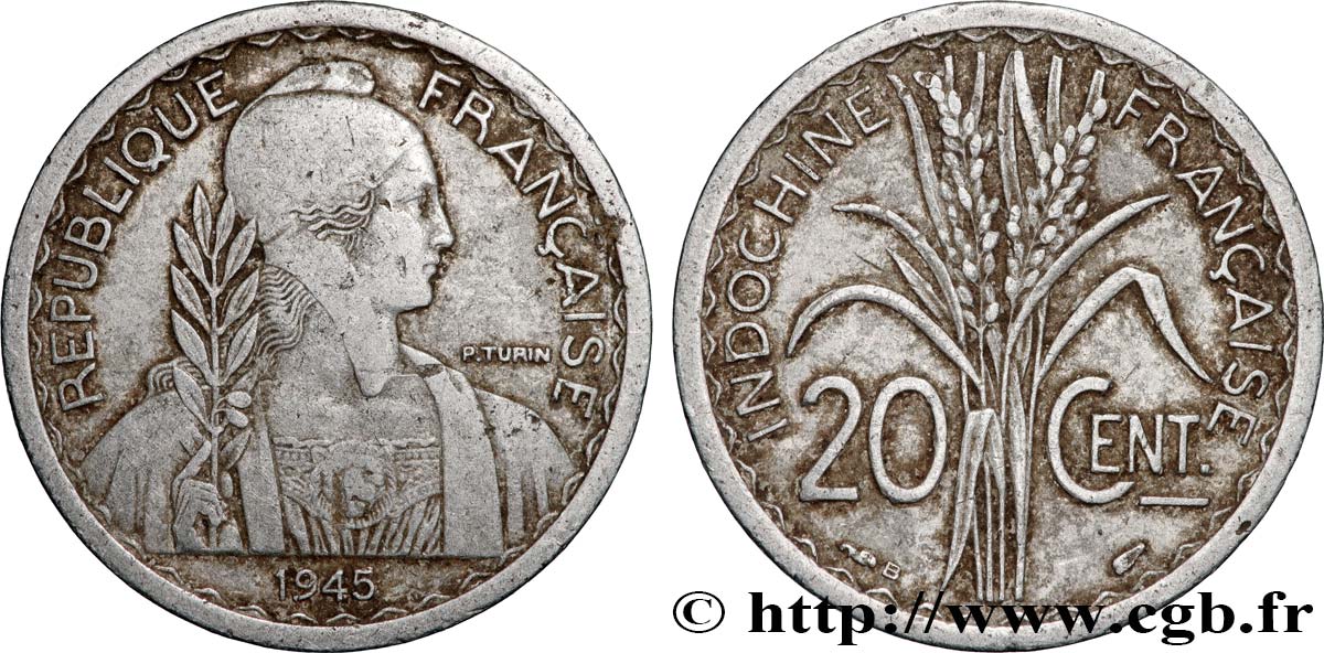 INDOCHINE FRANÇAISE 20 Centièmes 1945 Beaumont-le-Roger TTB