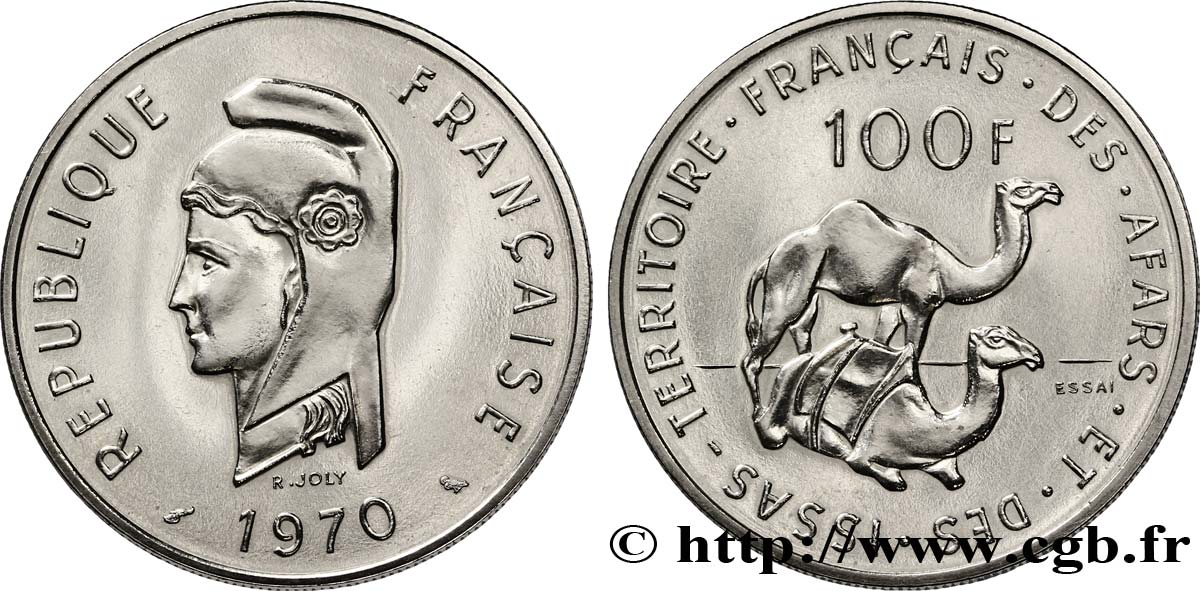 DSCHIBUTI - Französisches Afar- und Issa-Territorium Essai de 100 Francs Marianne / dromadaires 1970 Paris fST 