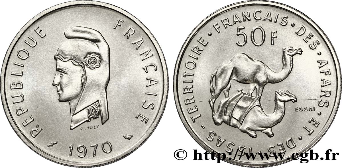 DSCHIBUTI - Französisches Afar- und Issa-Territorium Essai de 50 Francs Marianne / dromadaires 1970 Paris fST 