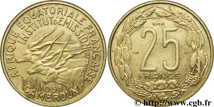 AFRIQUE ÉQUATORIALE FRANÇAISE - CAMEROUN Essai de 25 Francs 1958 Paris TTB 
