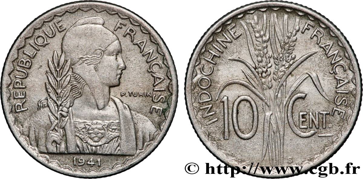 INDOCHINE FRANÇAISE 10 Centièmes 1941 San Francisco TTB