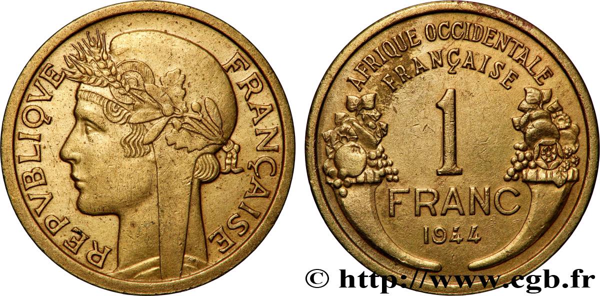 AFRIQUE OCCIDENTALE FRANÇAISE 1 Franc Morlon 1944 Londres SUP