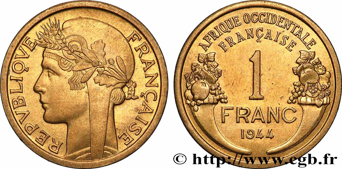 FRENCH WEST AFRICA 1 Franc Morlon 1944 Londres AU