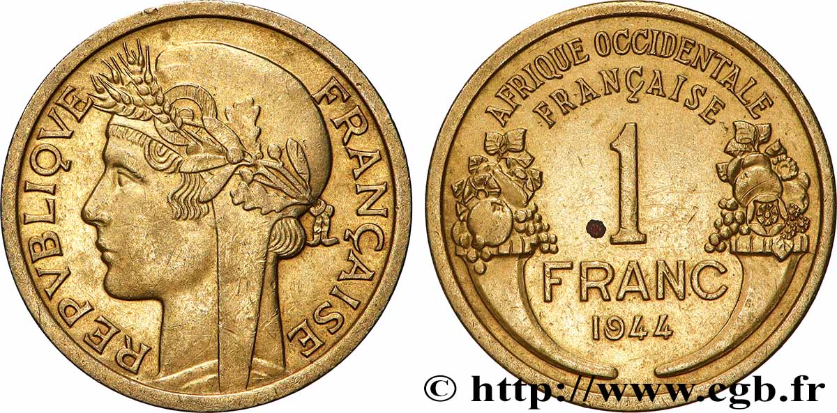 FRANZÖSISCHE WESTAFRIKA 1 Franc Morlon 1944 Londres VZ