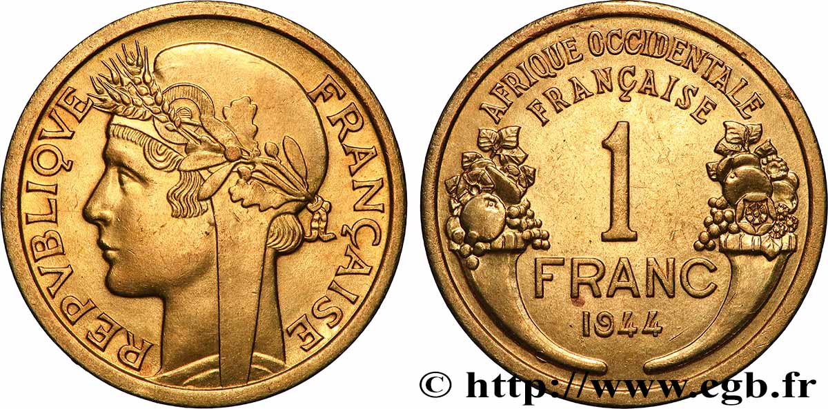 FRENCH WEST AFRICA 1 Franc Morlon 1944 Londres AU