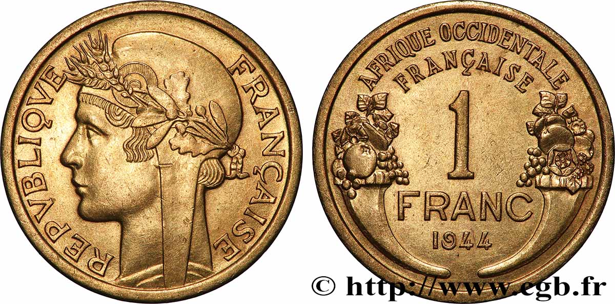 FRENCH WEST AFRICA 1 Franc Morlon 1944 Londres AU