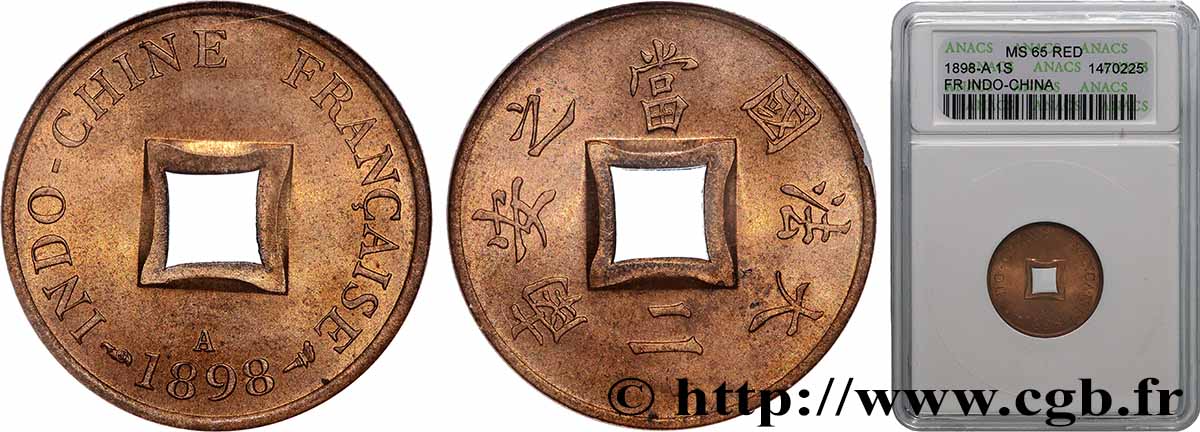 FRENCH INDOCHINA 1 Sapèque (1/500 de Piastre) 1898 Paris MS65 ANACS