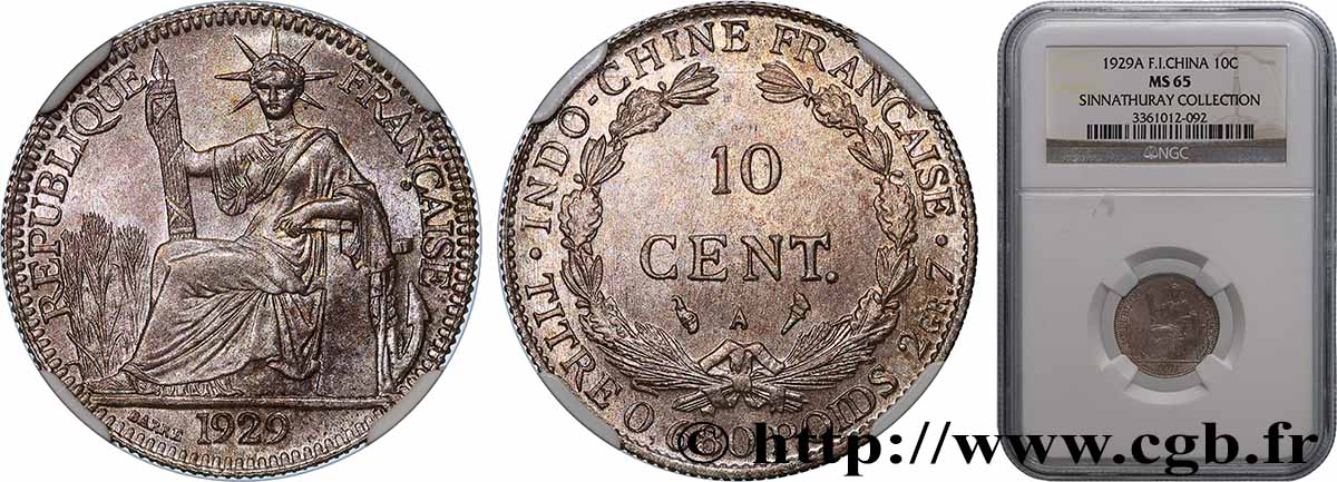 FRENCH INDOCHINA 10 Centièmes 1929 Paris MS65 NGC