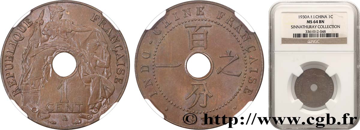 FRENCH INDOCHINA 1 Centième 1930 Paris MS64 NGC