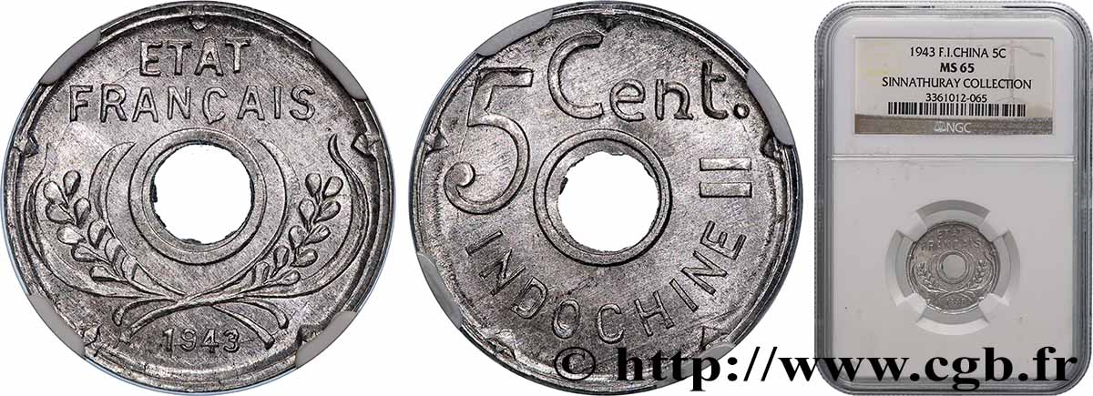 INDOCHINE FRANÇAISE 5 Centièmes 1943 Hanoï FDC65 NGC
