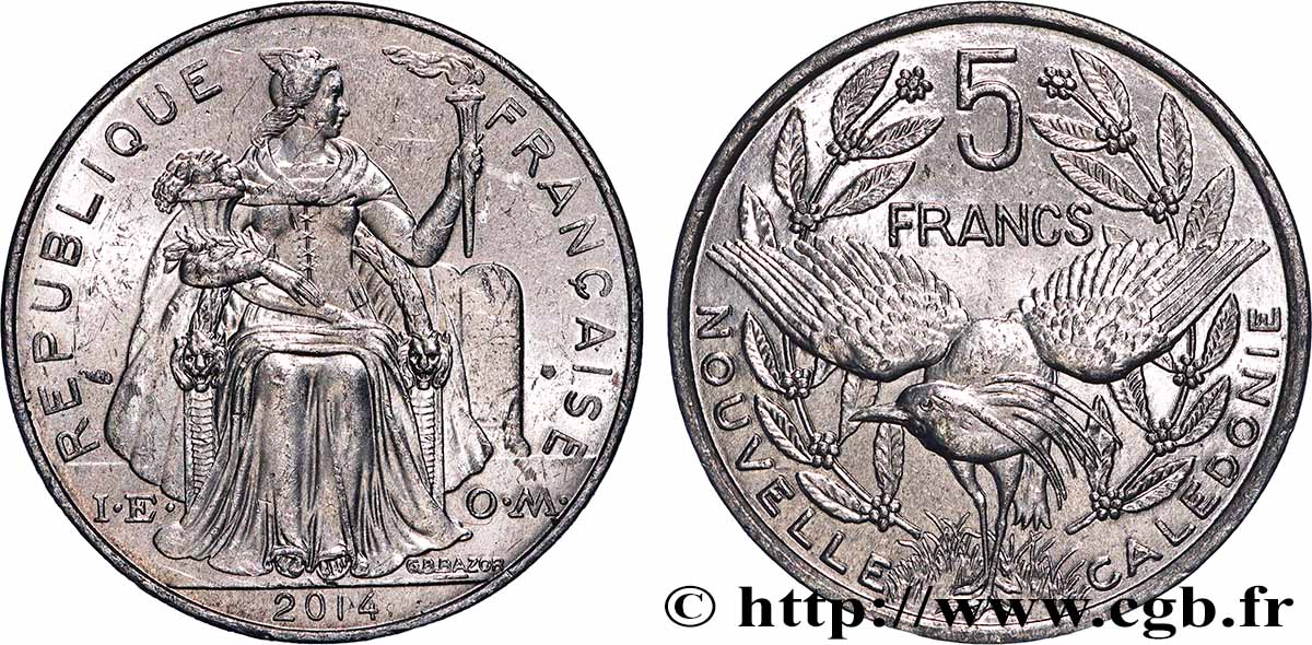 NEUKALEDONIEN 5 Francs I.E.O.M. 2014 Paris VZ