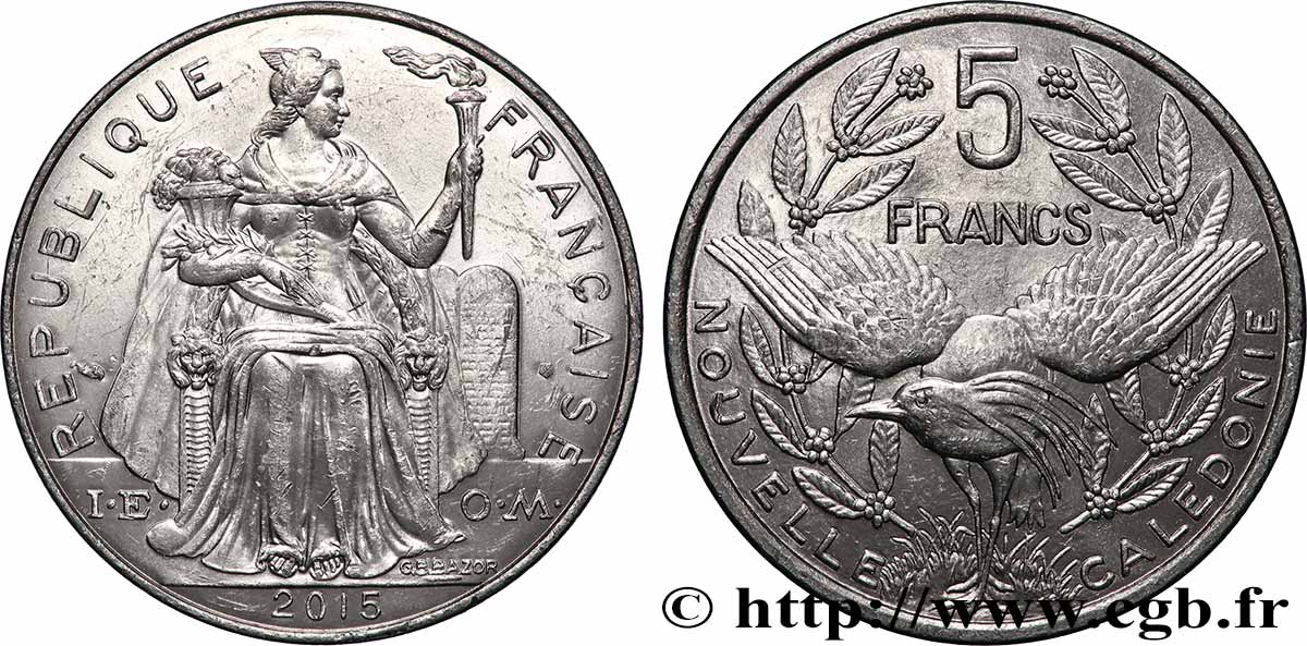 NEUKALEDONIEN 5 Francs I.E.O.M. 2015 Paris VZ