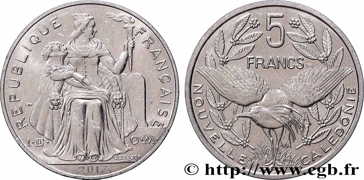 NOUVELLE CALÉDONIE 5 Francs I.E.O.M. 2017 Paris SUP