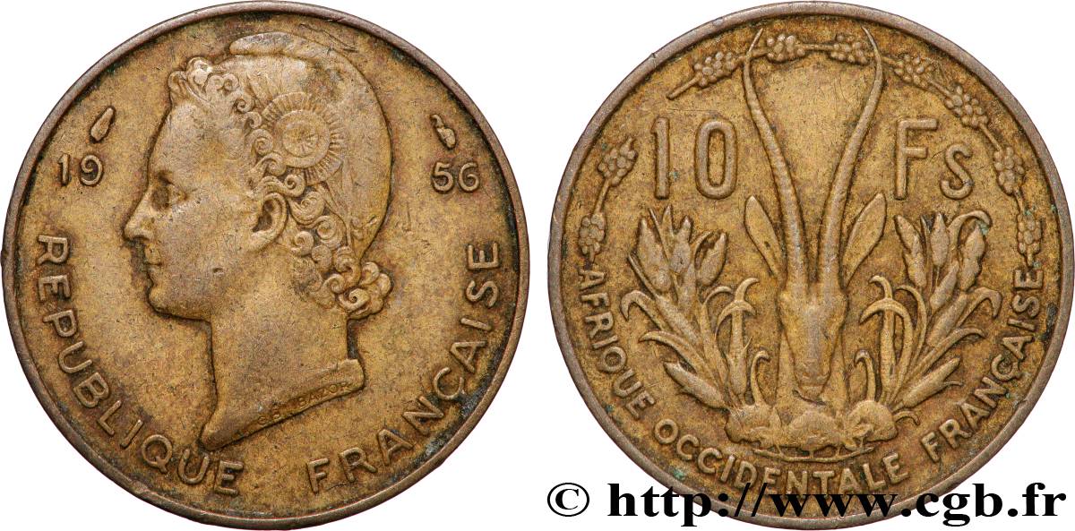 AFRIQUE OCCIDENTALE FRANÇAISE 10 Francs 1956 Paris TB+